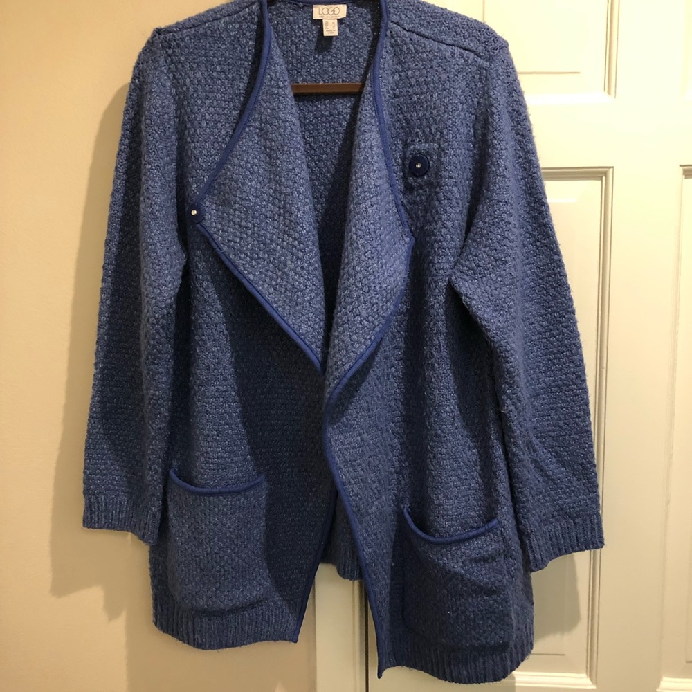 LOGO open front sweater coat with suede trim